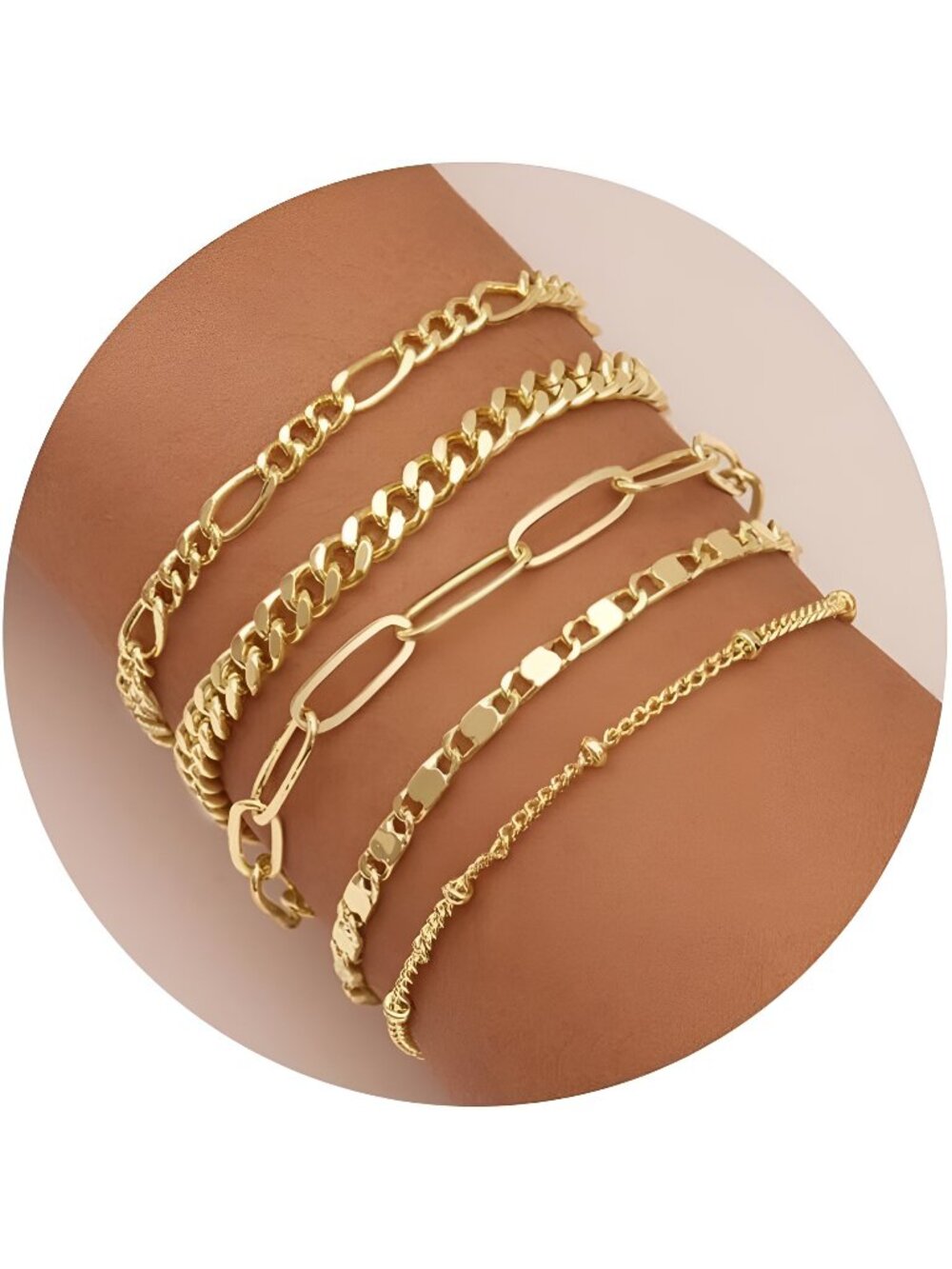 Gold Bracelets Set for Women 14K Real Gold Plated Dainty Gold Link Chain